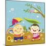 The Image of Children Playing with Umbrella in the Rain-TongRo-Mounted Giclee Print