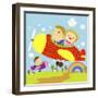 The Image of Children Riding on the Airplane-TongRo-Framed Giclee Print