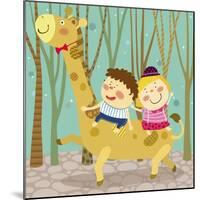 The Image of Children Riding on the Giraffe-TongRo-Mounted Giclee Print