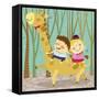 The Image of Children Riding on the Giraffe-TongRo-Framed Stretched Canvas