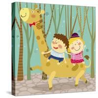 The Image of Children Riding on the Giraffe-TongRo-Stretched Canvas