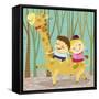 The Image of Children Riding on the Giraffe-TongRo-Framed Stretched Canvas