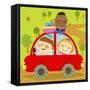 The Image of Children Riding on the Red Car-TongRo-Framed Stretched Canvas