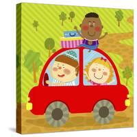 The Image of Children Riding on the Red Car-TongRo-Stretched Canvas