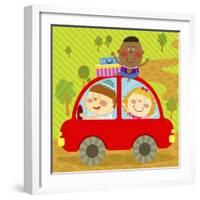 The Image of Children Riding on the Red Car-TongRo-Framed Premium Giclee Print