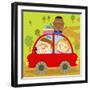 The Image of Children Riding on the Red Car-TongRo-Framed Giclee Print