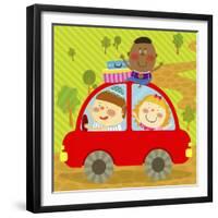 The Image of Children Riding on the Red Car-TongRo-Framed Giclee Print