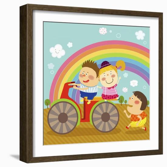 The Image of Children Riding on the Red Motorcycle-TongRo-Framed Giclee Print