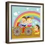 The Image of Children Riding on the Red Motorcycle-TongRo-Framed Giclee Print