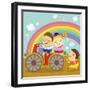 The Image of Children Riding on the Red Motorcycle-TongRo-Framed Giclee Print