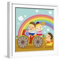 The Image of Children Riding on the Red Motorcycle-TongRo-Framed Giclee Print