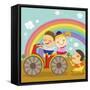 The Image of Children Riding on the Red Motorcycle-TongRo-Framed Stretched Canvas