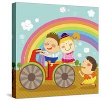 The Image of Children Riding on the Red Motorcycle-TongRo-Stretched Canvas