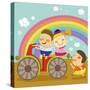 The Image of Children Riding on the Red Motorcycle-TongRo-Stretched Canvas