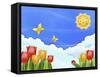 The Image of Smiling Sun, Butterfly, Tulip, and Blue Sky-TongRo-Framed Stretched Canvas