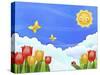 The Image of Smiling Sun, Butterfly, Tulip, and Blue Sky-TongRo-Stretched Canvas