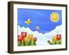 The Image of Smiling Sun, Butterfly, Tulip, and Blue Sky-TongRo-Framed Giclee Print