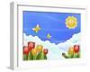 The Image of Smiling Sun, Butterfly, Tulip, and Blue Sky-TongRo-Framed Giclee Print