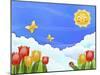 The Image of Smiling Sun, Butterfly, Tulip, and Blue Sky-TongRo-Mounted Giclee Print