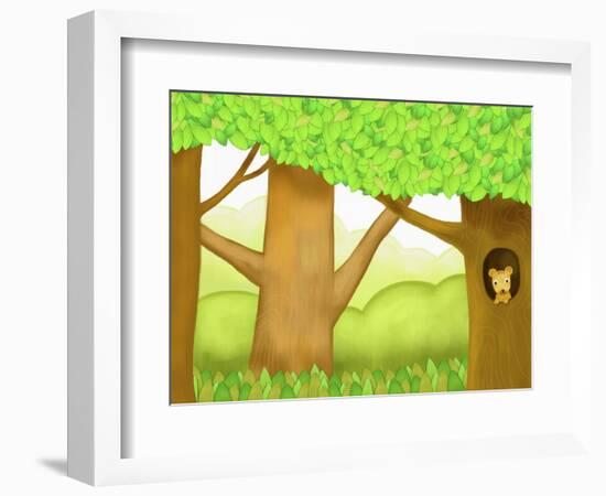 The Image of Squirrel in the Trunk of Tree-TongRo-Framed Giclee Print