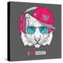 The Image of the Tiger in the Glasses, Headphones and in Hip-Hop Hat. Vector Illustration.-Sunny Whale-Stretched Canvas