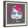 The Image of the Tiger in the Glasses, Headphones and in Hip-Hop Hat. Vector Illustration.-Sunny Whale-Framed Art Print