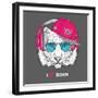 The Image of the Tiger in the Glasses, Headphones and in Hip-Hop Hat. Vector Illustration.-Sunny Whale-Framed Art Print