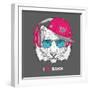 The Image of the Tiger in the Glasses, Headphones and in Hip-Hop Hat. Vector Illustration.-Sunny Whale-Framed Art Print