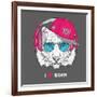 The Image of the Tiger in the Glasses, Headphones and in Hip-Hop Hat. Vector Illustration.-Sunny Whale-Framed Art Print