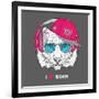 The Image of the Tiger in the Glasses, Headphones and in Hip-Hop Hat. Vector Illustration.-Sunny Whale-Framed Art Print