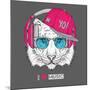 The Image of the Tiger in the Glasses, Headphones and in Hip-Hop Hat. Vector Illustration.-Sunny Whale-Mounted Art Print