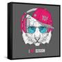 The Image of the Tiger in the Glasses, Headphones and in Hip-Hop Hat. Vector Illustration.-Sunny Whale-Framed Stretched Canvas