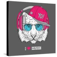 The Image of the Tiger in the Glasses, Headphones and in Hip-Hop Hat. Vector Illustration.-Sunny Whale-Stretched Canvas