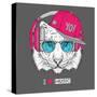 The Image of the Tiger in the Glasses, Headphones and in Hip-Hop Hat. Vector Illustration.-Sunny Whale-Stretched Canvas