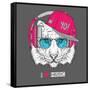 The Image of the Tiger in the Glasses, Headphones and in Hip-Hop Hat. Vector Illustration.-Sunny Whale-Framed Stretched Canvas