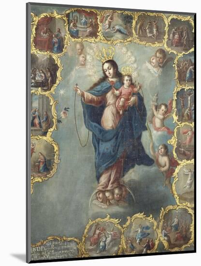 The Immaculate Conception with the Fifteen Mysteries of the Rosary-Miguel Cabrera-Mounted Giclee Print