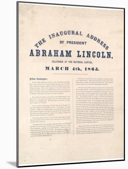 The Inaugural Address of President Abraham Lincoln Delivered at the National Capitol, 4th March…-null-Mounted Giclee Print