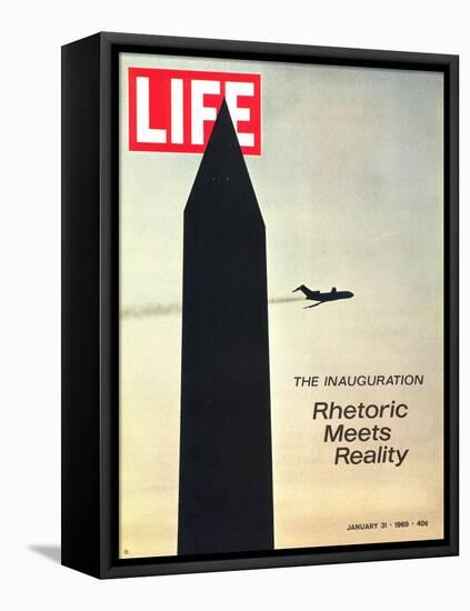 The Inauguration: Rhetoric Meets Reality, Washington Monument and Plane, January 31, 1969-George Silk-Framed Stretched Canvas