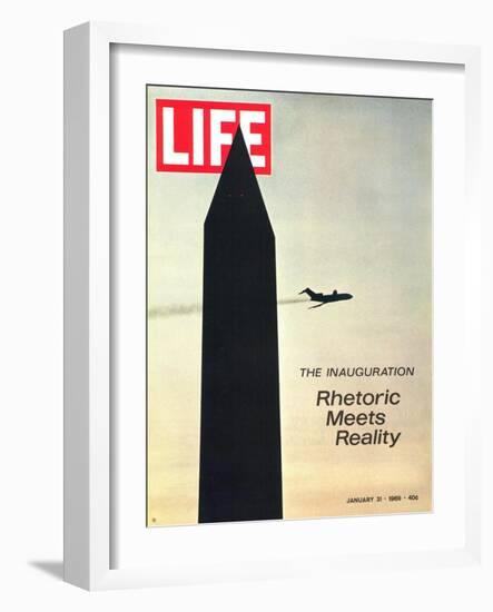 The Inauguration: Rhetoric Meets Reality, Washington Monument and Plane, January 31, 1969-George Silk-Framed Photographic Print