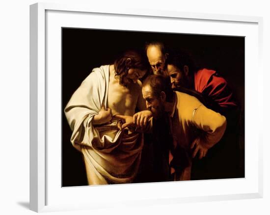 The Incredulity of St. Thomas, 1602-03-Caravaggio-Framed Premium Giclee Print