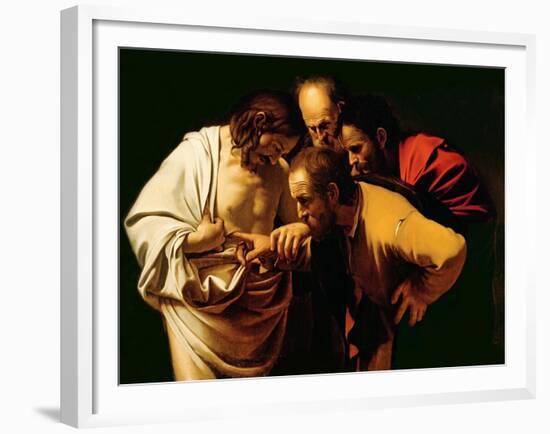 The Incredulity of St. Thomas, 1602-03-Caravaggio-Framed Giclee Print