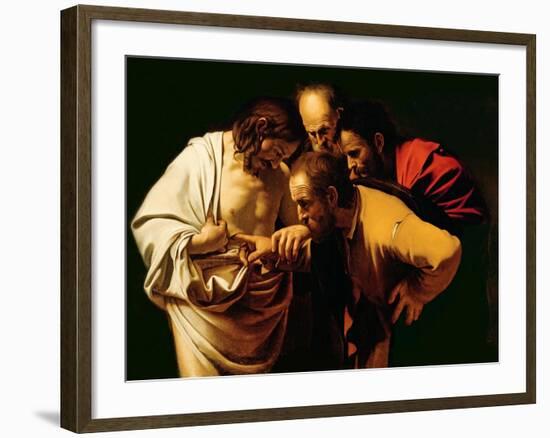 The Incredulity of St. Thomas, 1602-03-Caravaggio-Framed Giclee Print