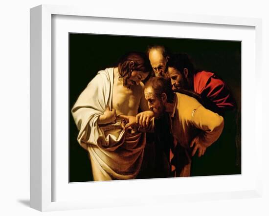 The Incredulity of St. Thomas, 1602-03-Caravaggio-Framed Giclee Print