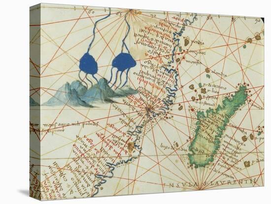 The Indian Ocean and Part of Asia and Africa: Spring of the Nile River and Madagascar-Battista Agnese-Stretched Canvas