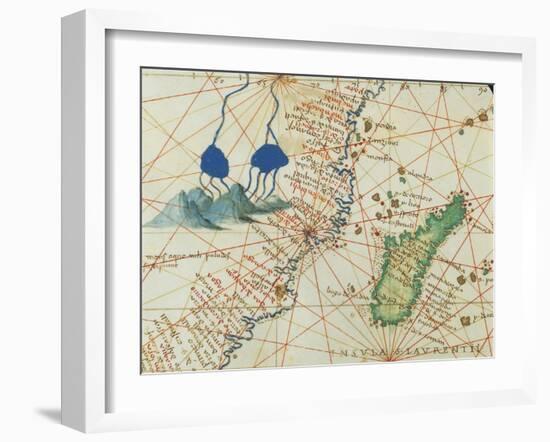 The Indian Ocean and Part of Asia and Africa: Spring of the Nile River and Madagascar-Battista Agnese-Framed Giclee Print