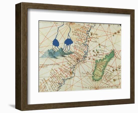 The Indian Ocean and Part of Asia and Africa: Spring of the Nile River and Madagascar-Battista Agnese-Framed Giclee Print