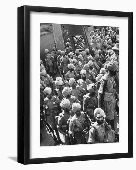 The Indian Sikh Troops from Punjab, Boarding the Troop Transport in the Penang Harbor-Carl Mydans-Framed Premium Photographic Print