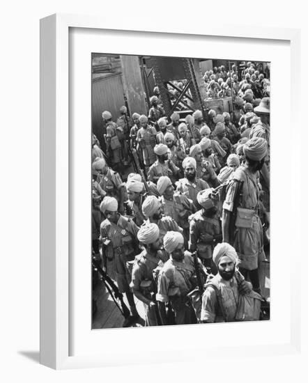 The Indian Sikh Troops from Punjab, Boarding the Troop Transport in the Penang Harbor-Carl Mydans-Framed Photographic Print