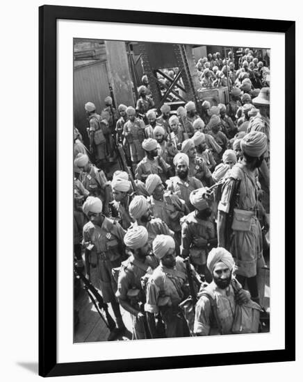 The Indian Sikh Troops from Punjab, Boarding the Troop Transport in the Penang Harbor-Carl Mydans-Framed Photographic Print