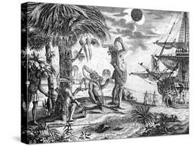 The Indians Astonished at the Eclipse of the Moon Foretold by Columbus, Illustration from 'A New…-null-Stretched Canvas